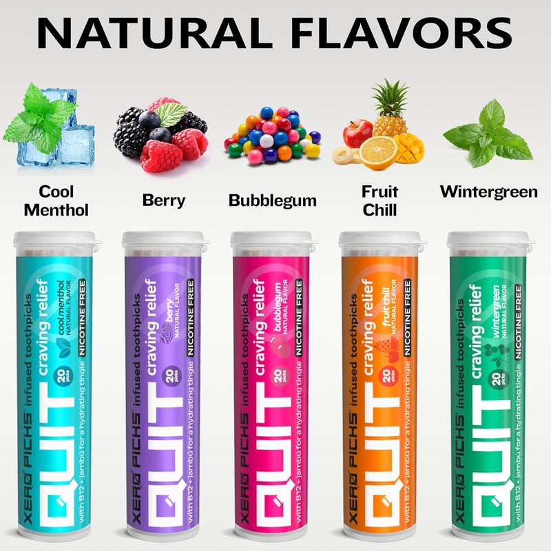 XERO PICKS Infused Flavored Toothpicks to Help Quit Smoking - Nicotine Free (Variety Pack, 20 Count (Pack of 5)) Non-GMO Kosher Vegan - Image 3
